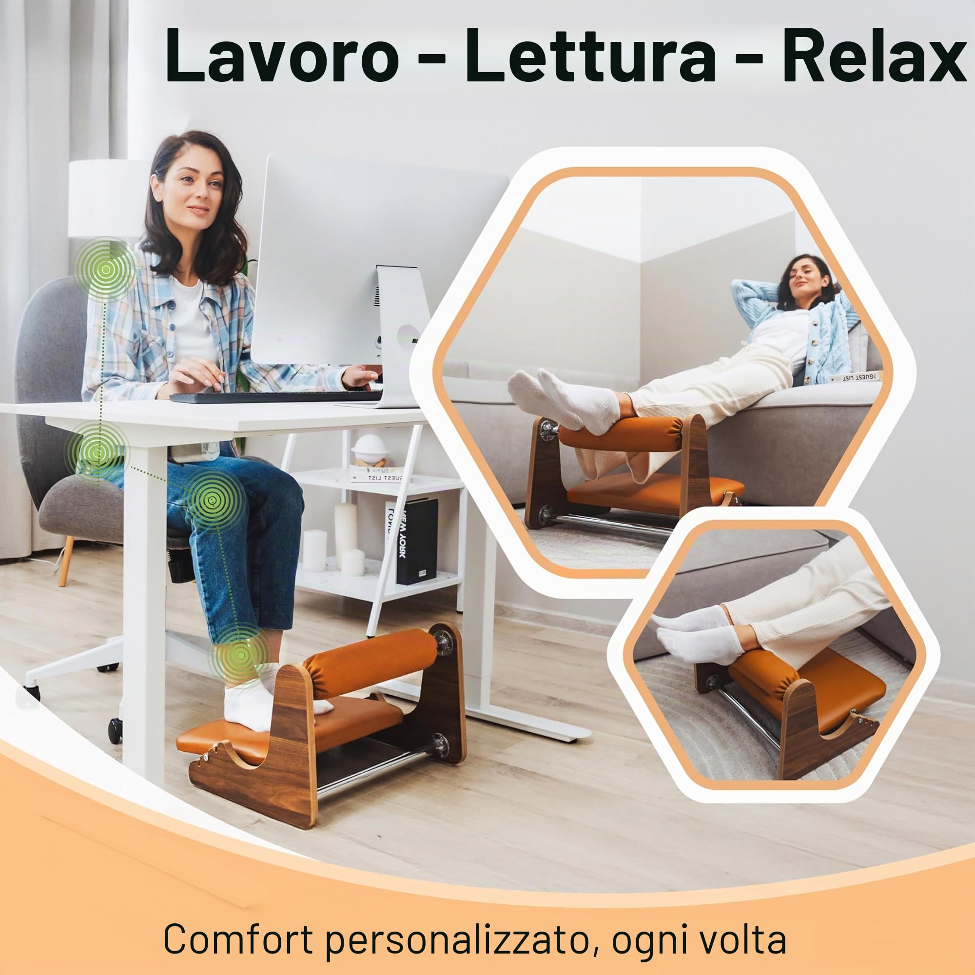 Poggiapiedi da scrivania ergonomico – supporto alla caviglia unico a 3 altezze regolabili, rivestimento in ecopelle elegante (MDF) ideale per Gaming & Ufficio