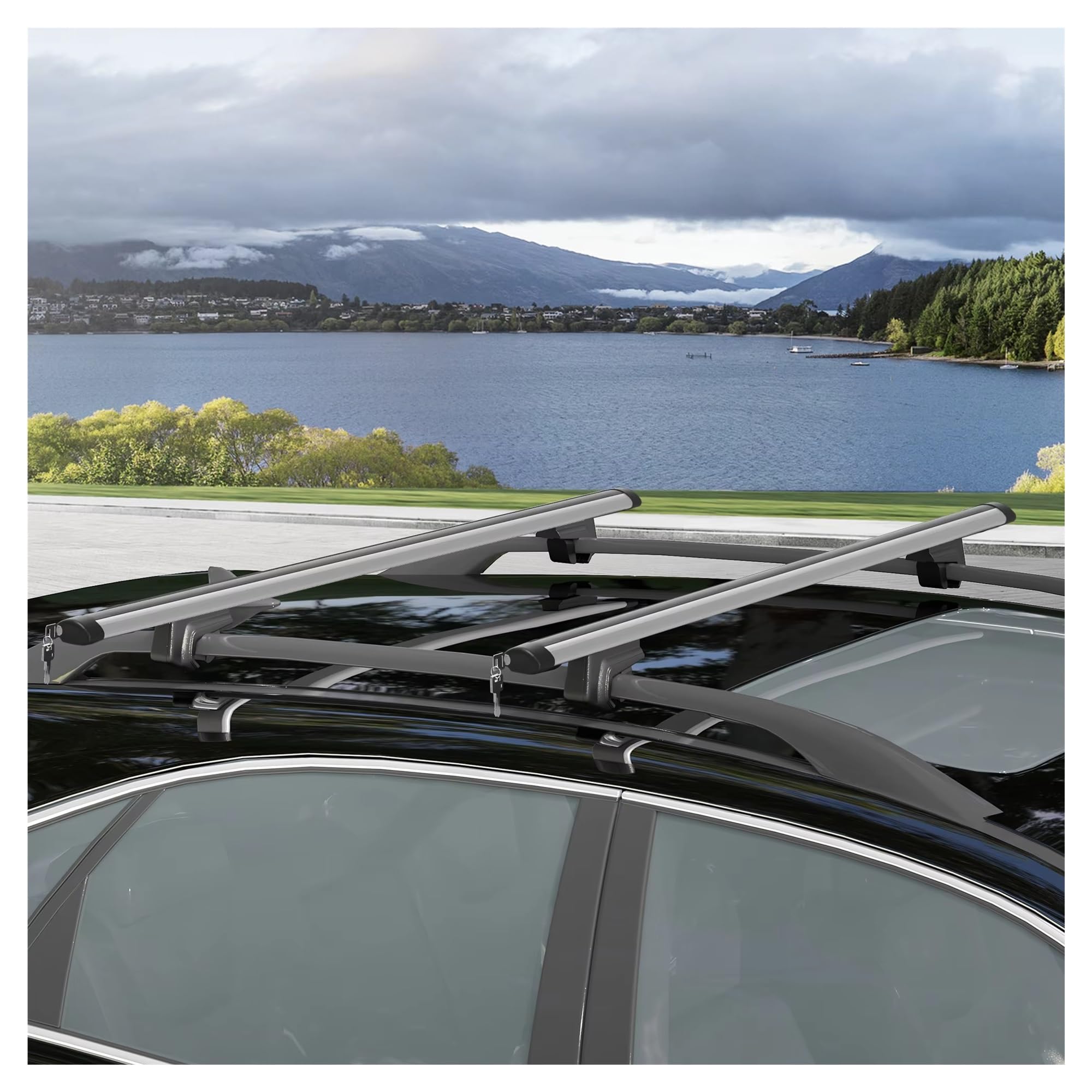 Dachgepäckträger Aluminium Schloss Sicherheitsschlüsseln, Entfernungen Bis 120Cm Tragkraft 75Kg Für SUV Berliner Vans Silber Dachträger-Querstangen