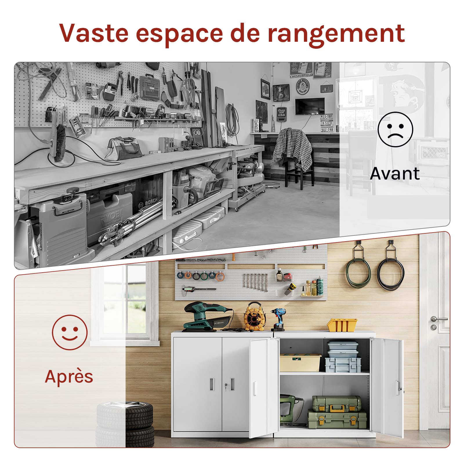 WOLTU Caisson Bureau, Armoire Bureau Métallique, Caisson de Rangement Verrouillable, avec Étagère Réglable, Meuble Rangement, Blanc