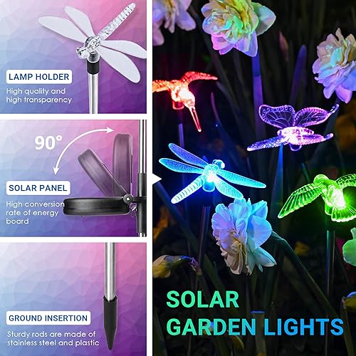 Miniatura 4 de SOLPEX Luces solares de jardín, paquete de 6 luces solares de mariposa para decoración al aire libre, estacas de luz solar LED que cambian