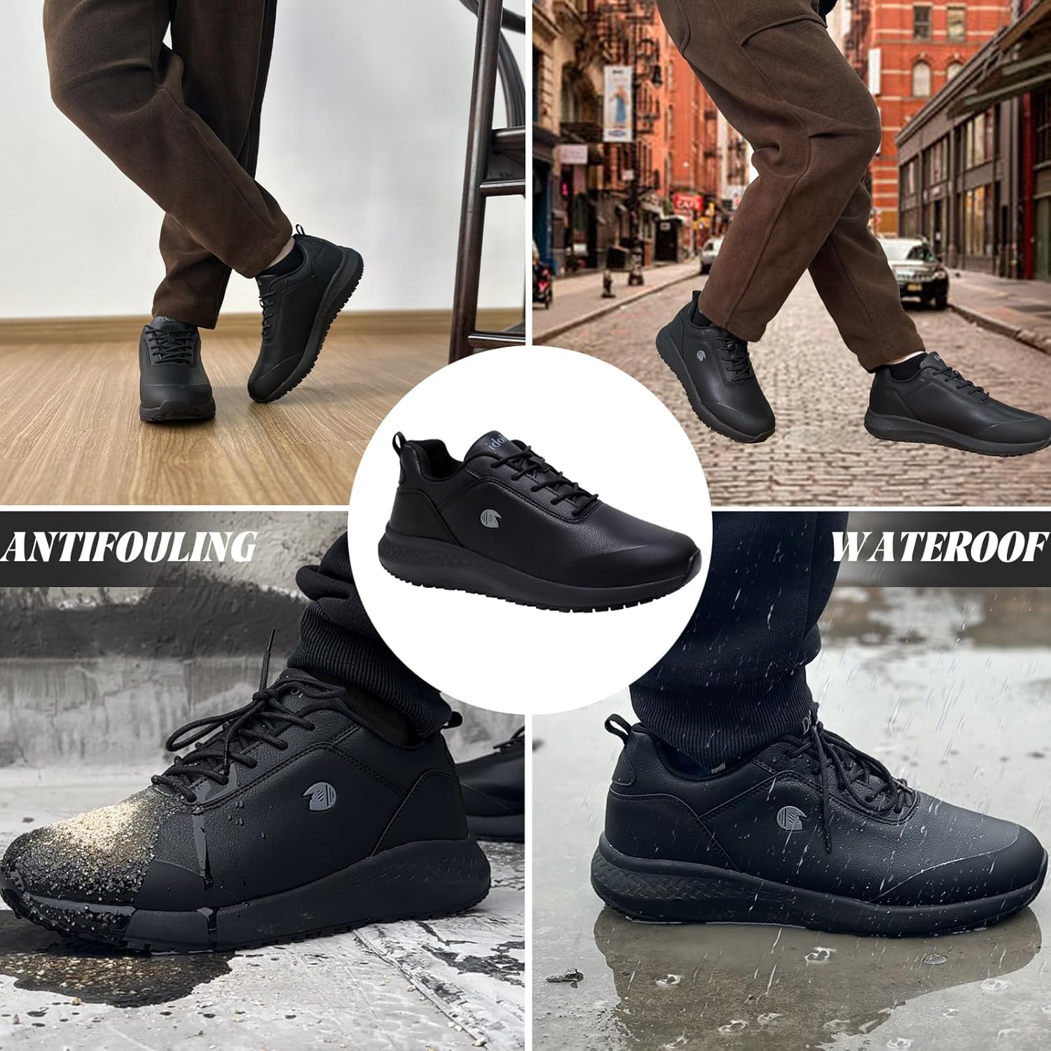 Non Slip Work Shoes for Men Slip on Waterproof Kitchen Chef Restaurant Walking Sneakers Comfortable Food Service Working Footwear Leather Nursing Shoe - Image 2
