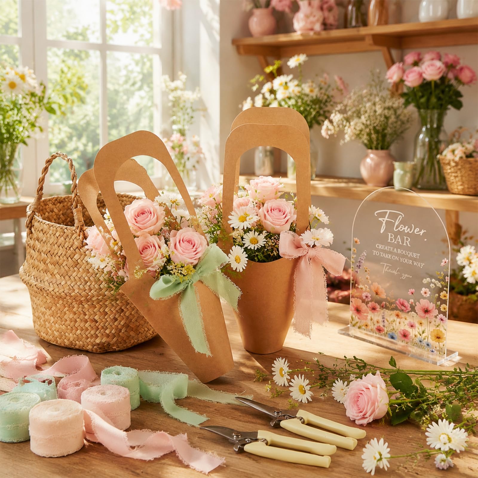 Kit da 49 pezzi per fiori e bouquet, con nastro in chiffon