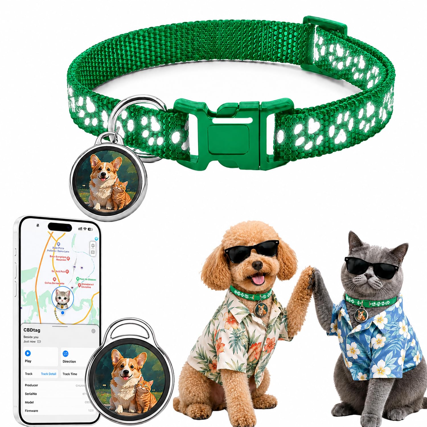 GPS Tracker Katze,Katzen Tracker Ohne ABO,GPS Katzenhalsband Ortungsgerät Kompatibel mit iOS & Android,GPS Tracker Hund Globale Echtzeitverfolgung Verstellbar Wasserdicht GPS katzentracker(Grün)