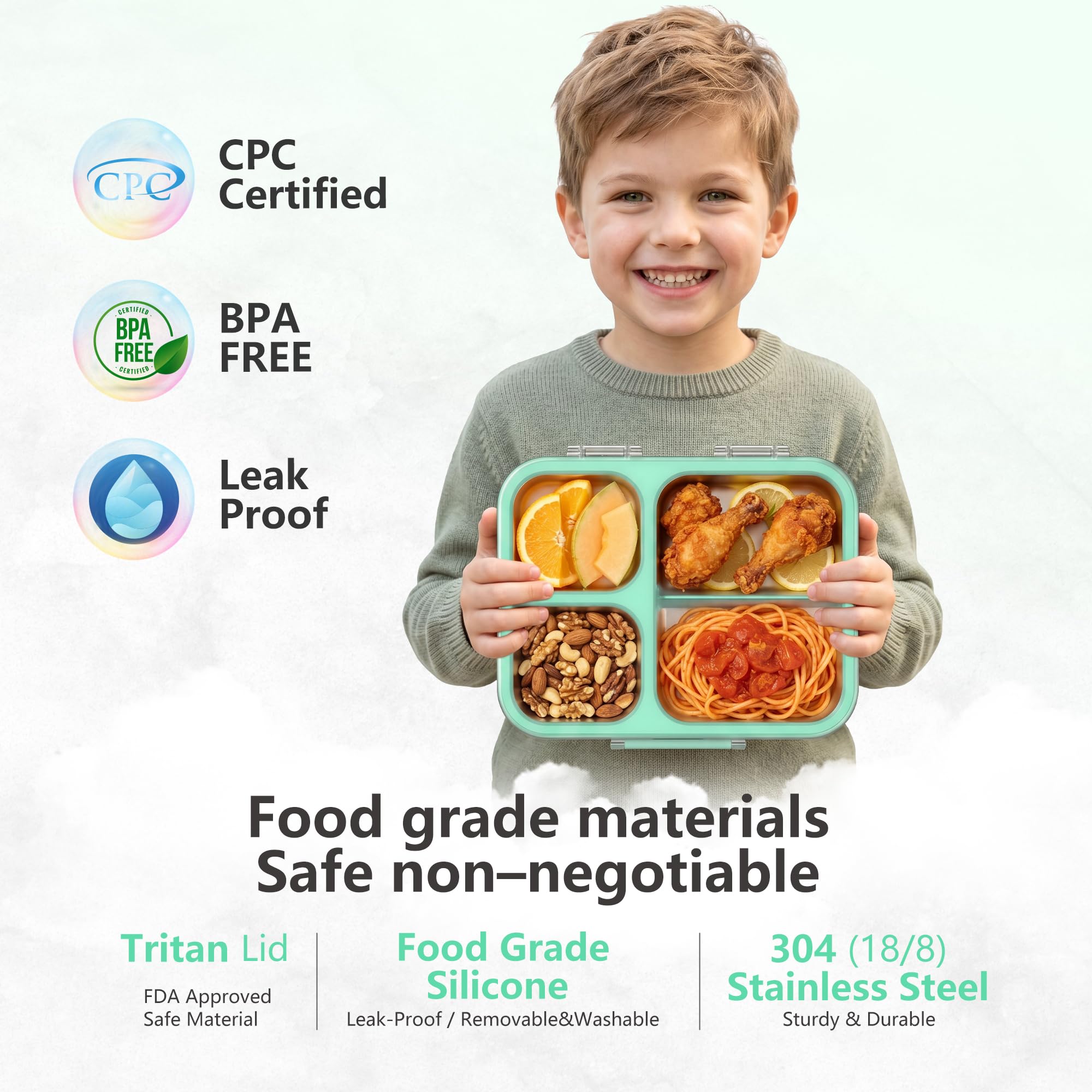 Fiambrera de acero inoxidable con 4 compartimentos, fiambrera de metal para niños, a prueba de fugas, para guardería, guardería, escuela, sandwichera, fiambrera, fiambrera para el pan, apta para