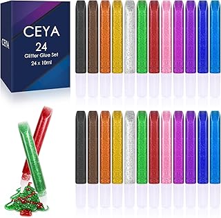 Ceya 24 Pcs Glitter Glue Stick Set,12 Colors Non-Toxic Washable Rainbow Each 10ml Bulk Gel Pens for Arts Crafts DIY Projects Slime Supplies Scrapbooking Cards School Helloween Christmes Decorating