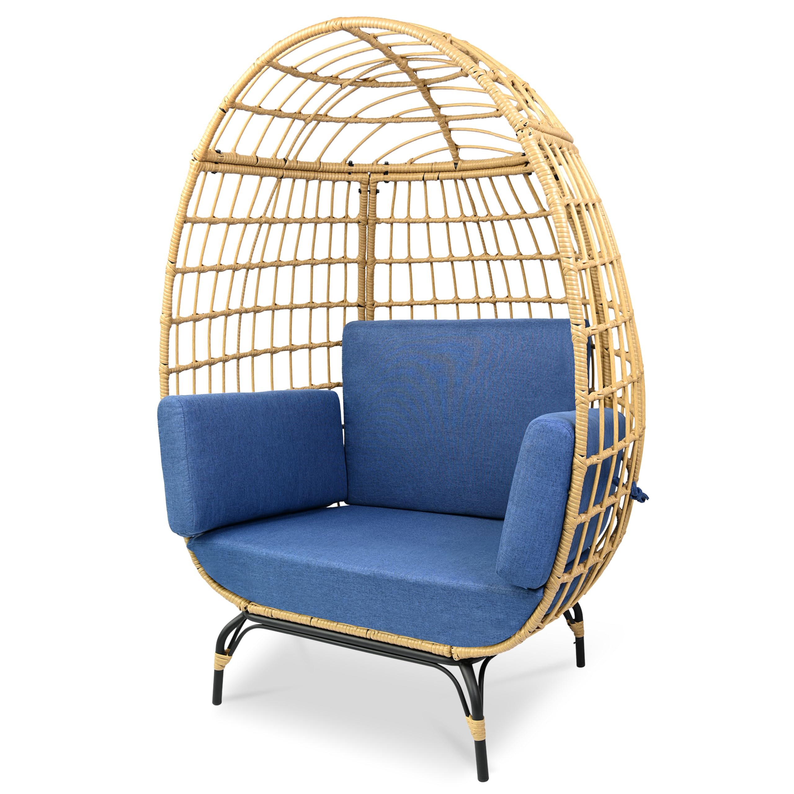Photo 1 of SereneLife Wicker Rattan Egg Chair with Cushions, Indoor Outdoor Egg Chair with Steel Frame and Washable Pillows, Woven Design, Comfortable Seating for Porch, Deck, Garden, or Room, 56" x 34" x 39"