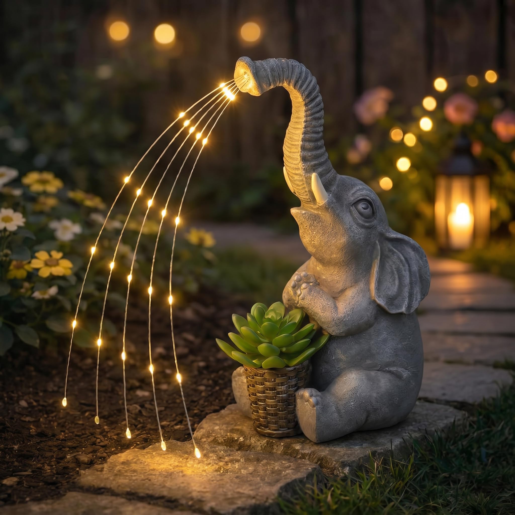 Hoikwo Solar Elephant Statue Garden Ornaments Outdoor with LED Lights, Waterproof Outdoor Decor for Patio Yard Balcony Home Lawn, Gift for Women Mum Grandma on Birthday Christmas