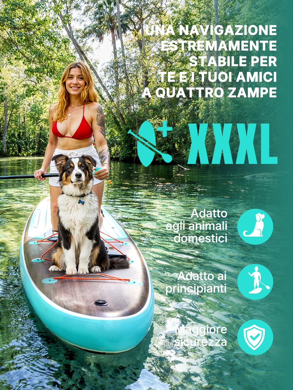 Niphean (Extra Grande) Tavola SUP Gonfiabile per 2+1 Persone/Famiglia, Stand Up Paddle Board con (Facile per Principianti) Ala Bilanciata, Custodia Impermeabile, SUP Gonfiabile Adulti, Idee Regalo
