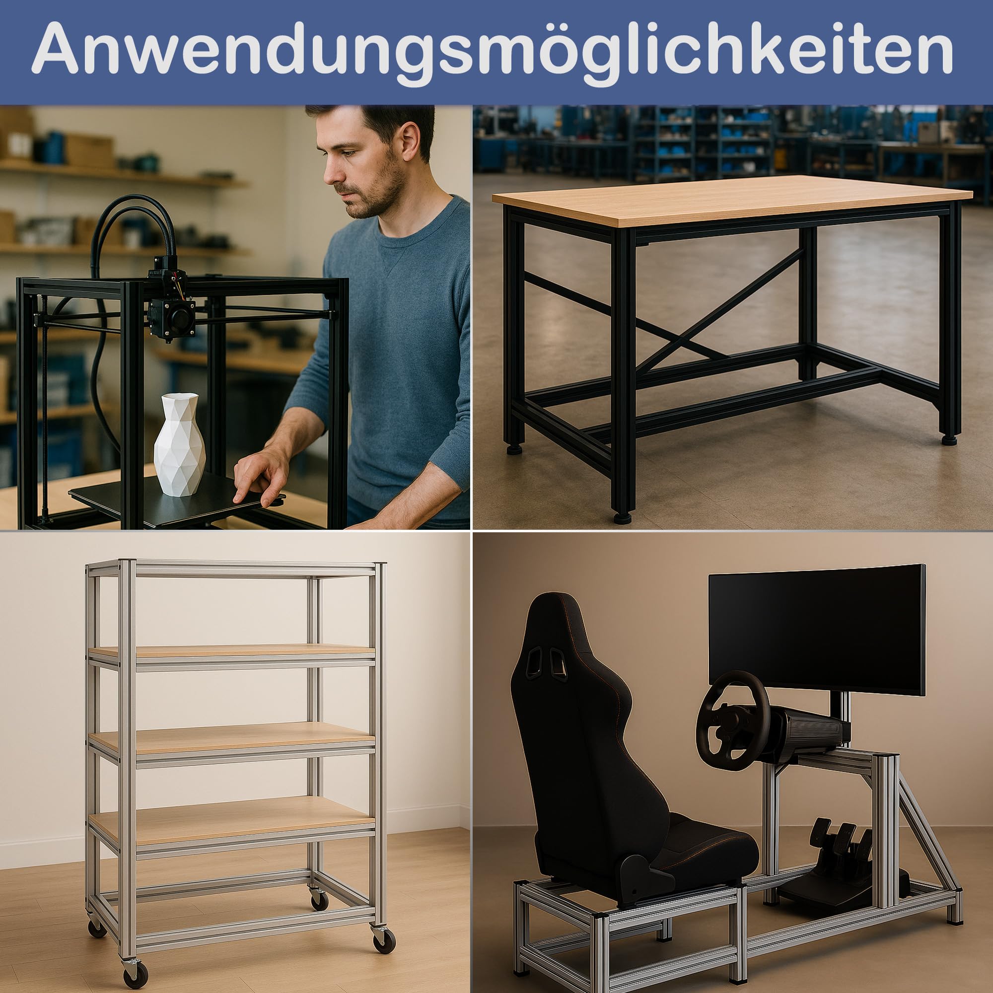 TIVENDIS Montageprofil 20x20 Nut 6 Set 6 Stück 2 Meter Aluminium Alu Profil silber eloxiert Systemprofil für Rahmenbau und Montage