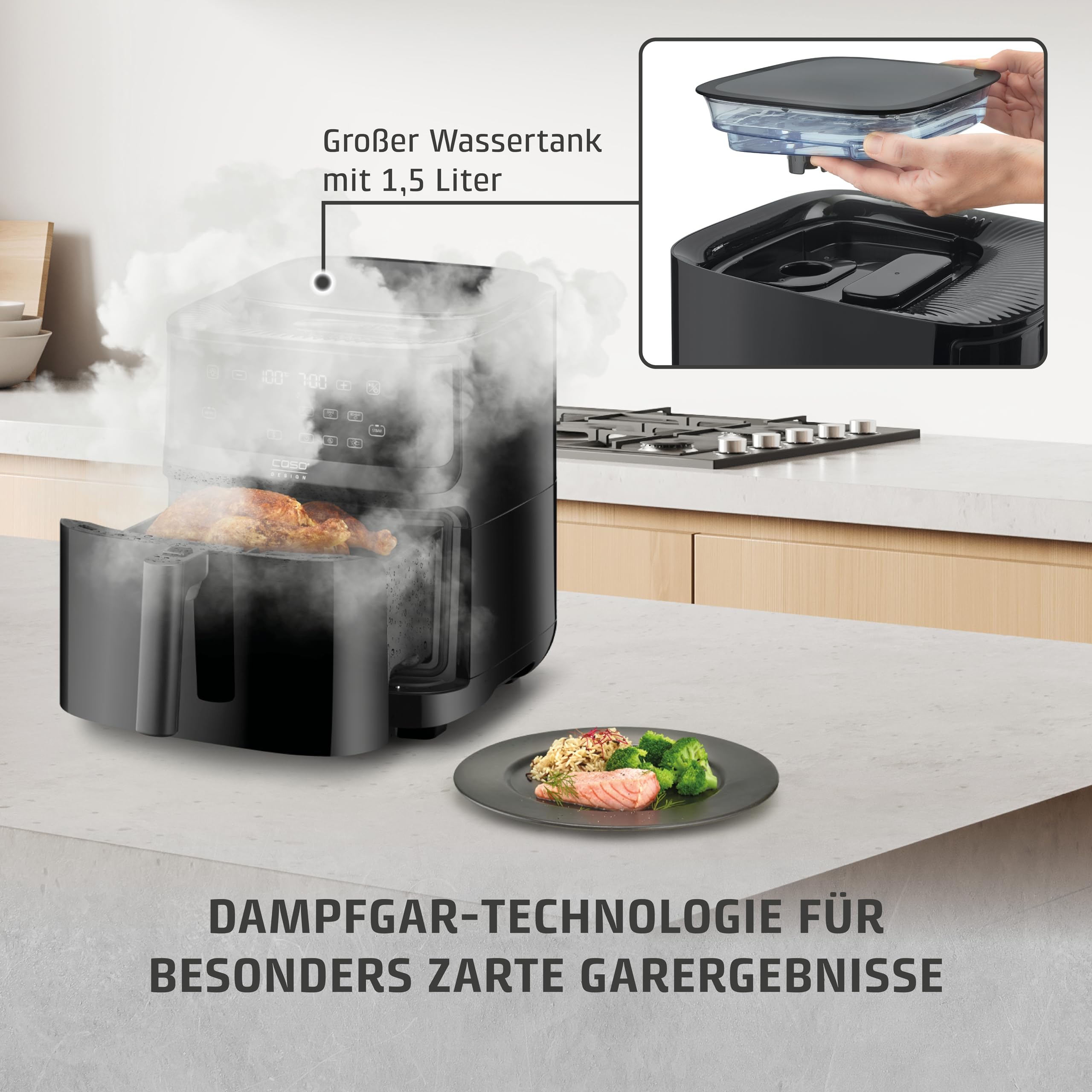 CASO AirFry & Steam 700 - Heißluftfritteuse und Dampfgarer - Testurteil: Sehr Gut, extra großes Korbvolumen 7 Liter, Dampfgarer & Airfryer, Fritteuse ohne Öl/Fett
