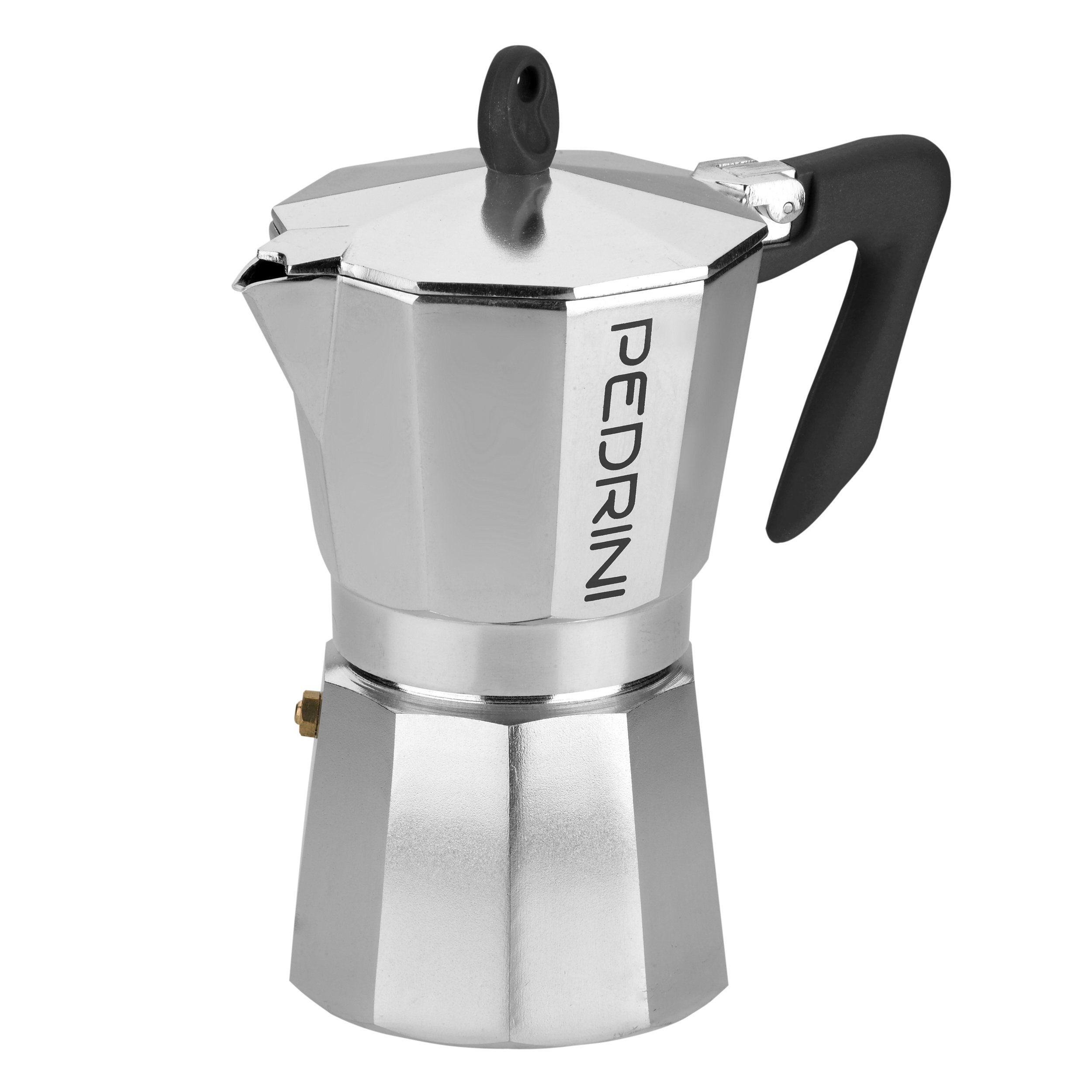 PEDRINI- Italy Aluminium Moka Pot 6 Cup Coffee Maker/Mocha Pot/Stovetop Coffee Maker; Product from Italy, Since 1941. (Black, 6 Cup) 2