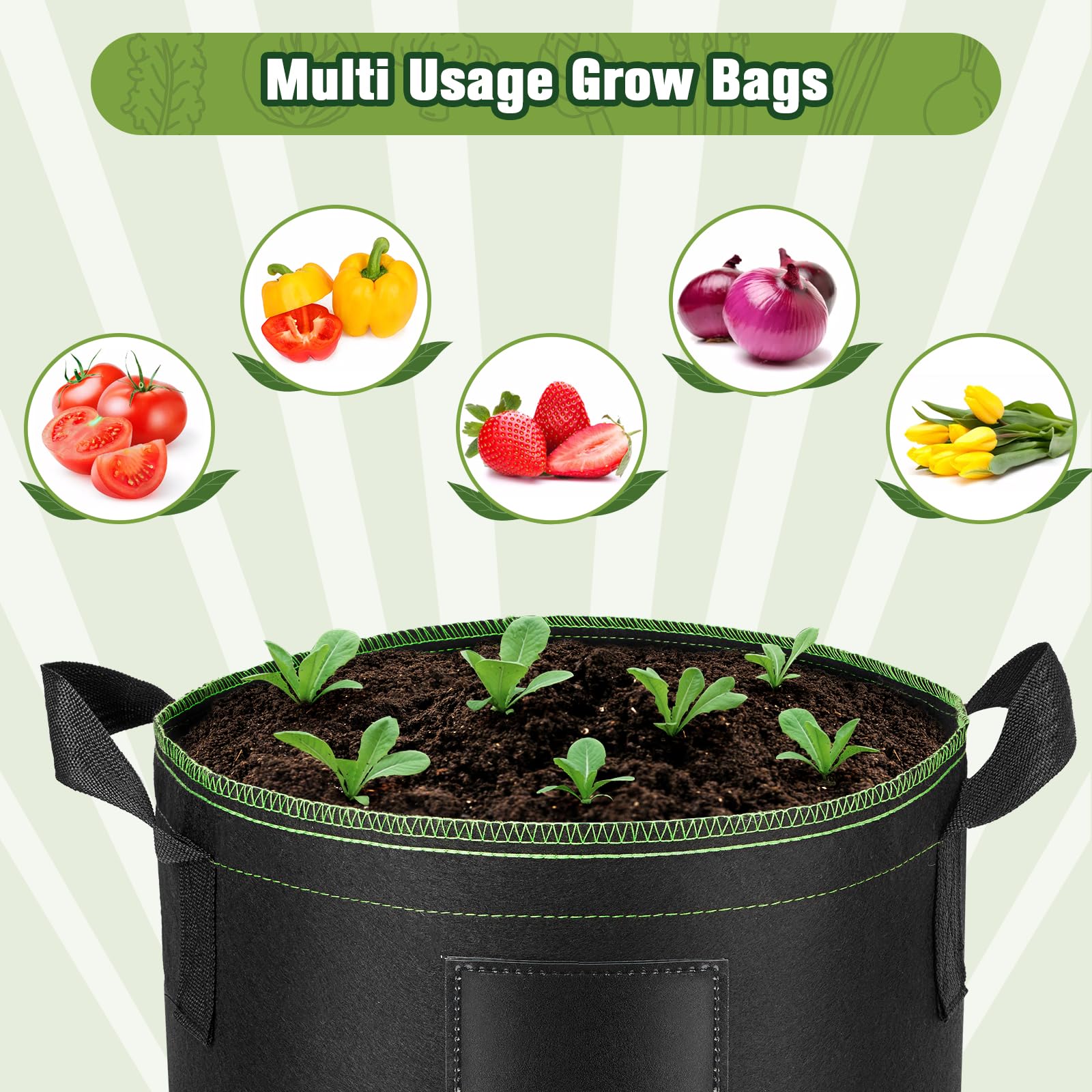5 Piezas Bolsas de Cultivo 15L Bolsas para Plantas Maceteros de Tela para Cultivo de Plantas, Bolsa de Plantación para Patatas, Tomateras, Pimiento, Fresas