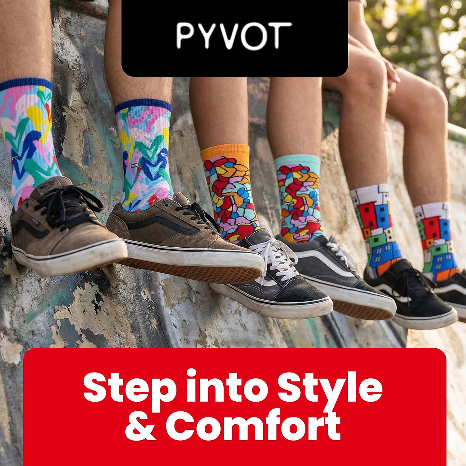 PYVOT Artist Series Colorwave Bundle 3-Pack, Premium Novelty Socks Crew Socks for Men and Women, Free Humanity Hearts, Jayson Atienza Abstract, Pastel Pueblo Patterns, Combed Cotton, 3 Pairs