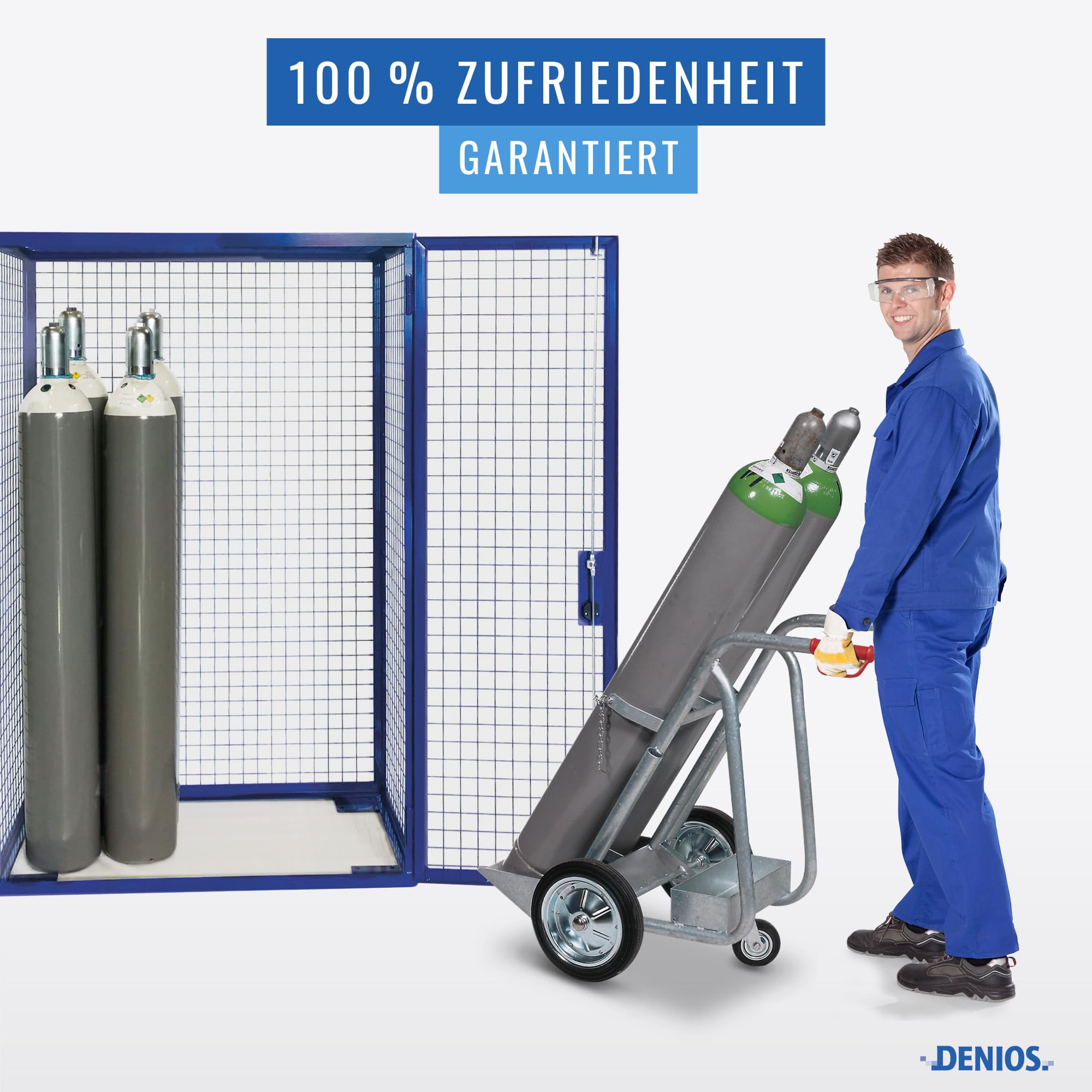 DENIOS® Gefahrstoffschrank aus Stahl I Gasflaschenschrank I Hochwertig I 1250 mm x 1850 mm x 800 mm, zur Lagerung von bis zu 8 Gasflaschen, überdachte Außenaufstellung