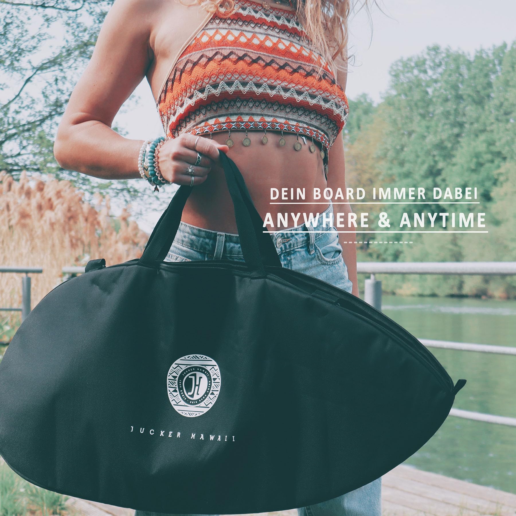 JUCKER HAWAII Balance Board Tasche - Passend für alle Balance Boards bis 87 x 39 cm in entsprechender Form, Rolle Tasche für Board, Rolle und Matte - Board Bag mit praktischem Schultergurt