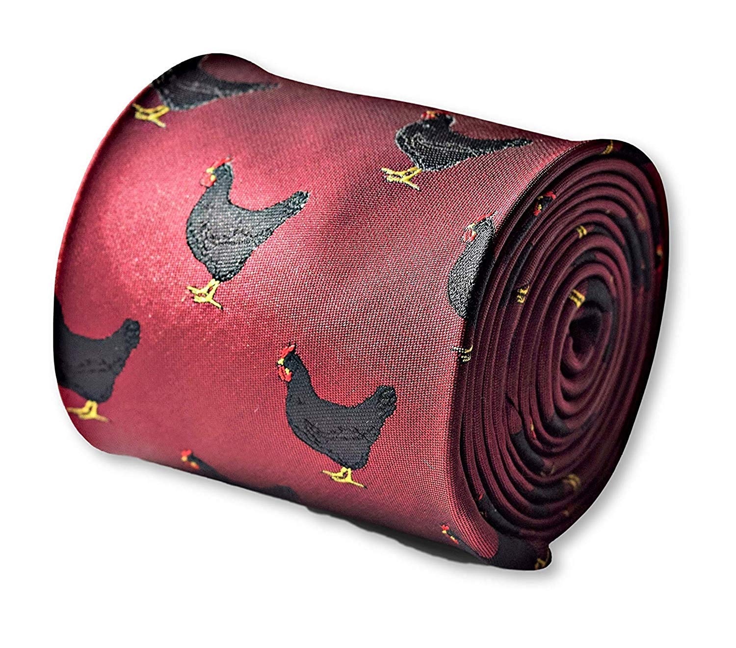 Frederick Thomas Maroon Tie with Black Chicken Embroidered Design, 8cm Wide and 147cm Length Microfibre Necktie, Formal Office and Wedding Accessory for Men