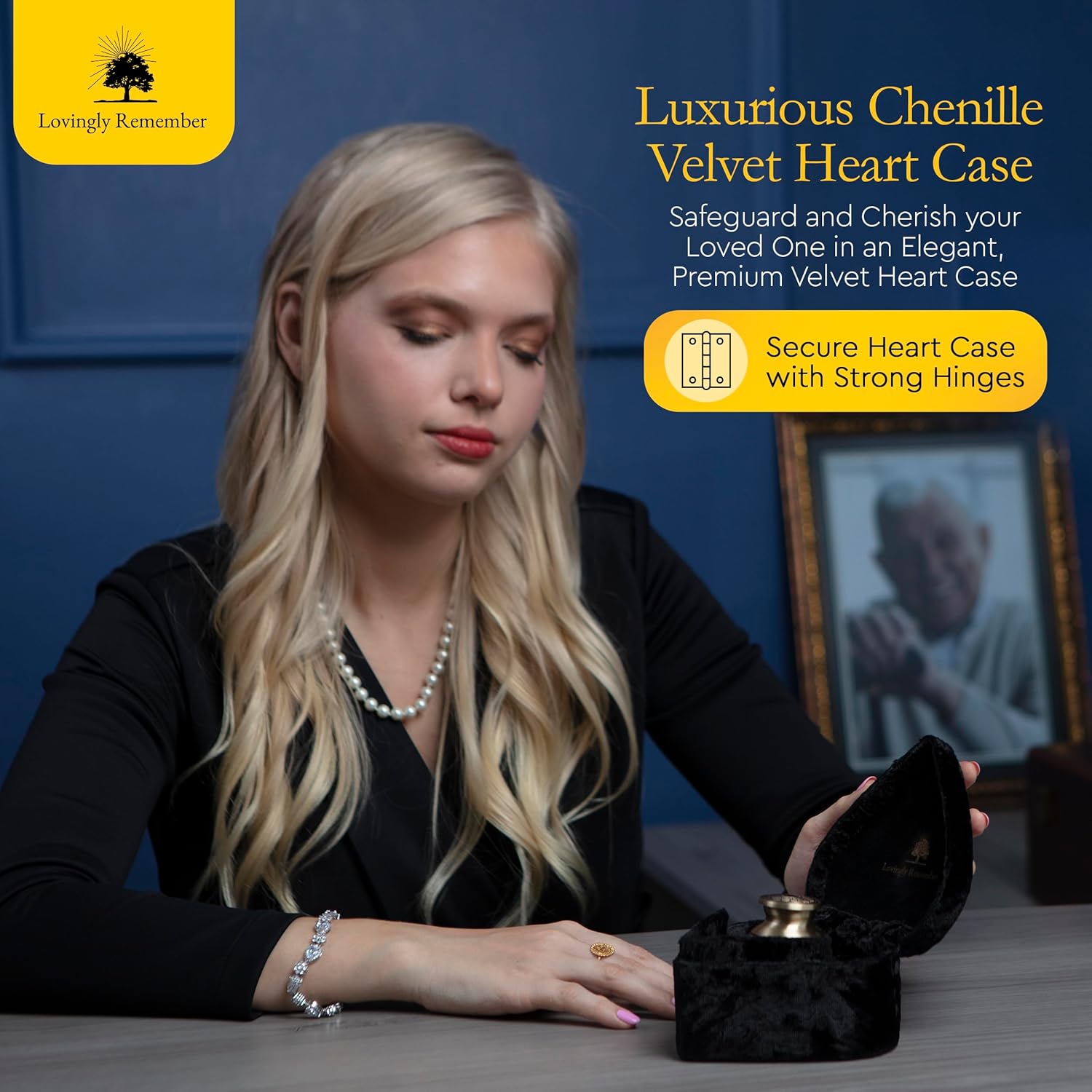 Mini Urns for Human Ashes Keepsake – Gold Brass and Chenille Velvet Heart Case - Image 2