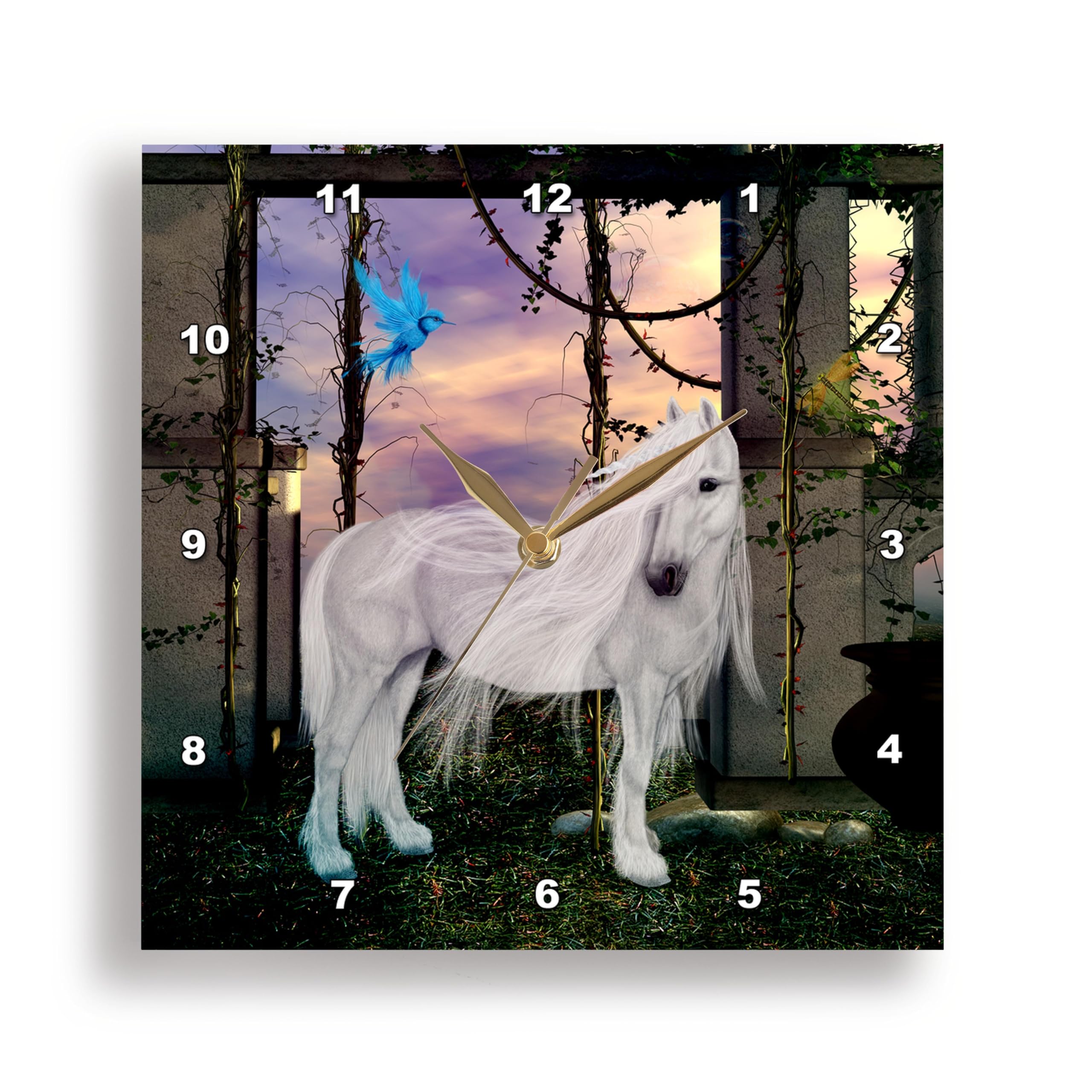 Horloge licorne dans une Fantaisie World 3dRose pour décorer une chambre d'enfant