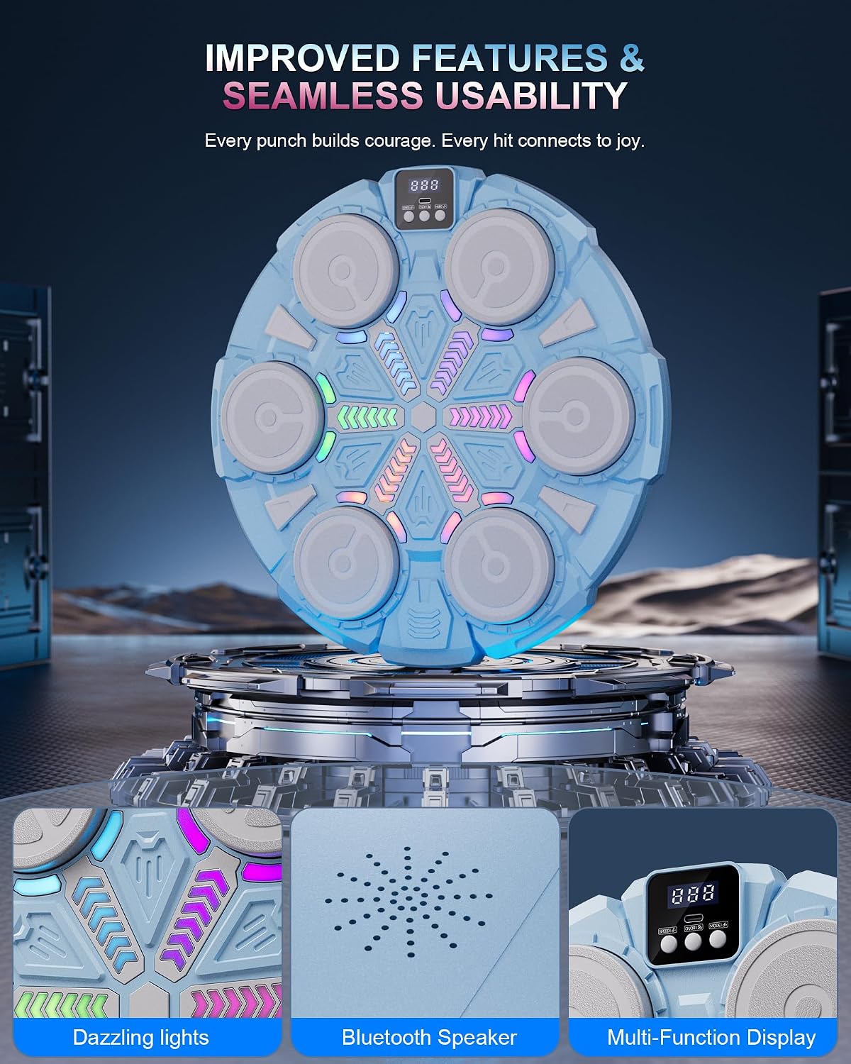 Music Boxing Machine for Kid/Adults, Music Punching Machine with Rhythm Light, Smart Bluetooth Boxing Equipment with Glove, Sports Toy Gift for Ages 3-12 Year Old
