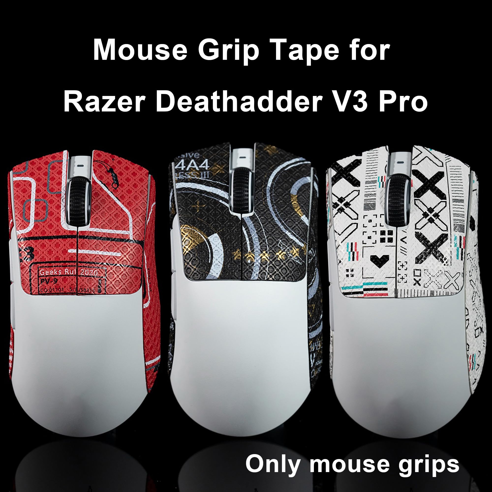 Hokeyio Grip Tape for Razer Deathadder V3 Pro - Anti-Slip,Enhanced Control, Suck Sweat,Soft Leather,Improves FPS Gaming Grip [Pre-Cut] Black White 0.4mm