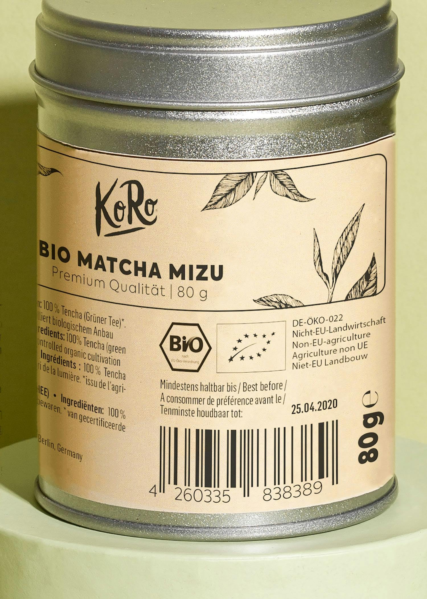 KoRo - Tè Matcha Mizu bio 80 g - Qualità premium - Pratico barattolo di metallo - Per matcha latte e dolci
