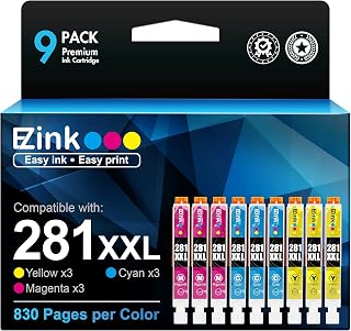 E-Z Ink (TM Compatible Ink Cartridge Replacement for Canon CLI-281XXL CLI281XXL 281XXL to use with TR7520 TR8520 TS6120 TS6220 TS6320 TS8120 TS8220 TS9120 TS9520 TS9521C TS702 Printer (9 Pack)