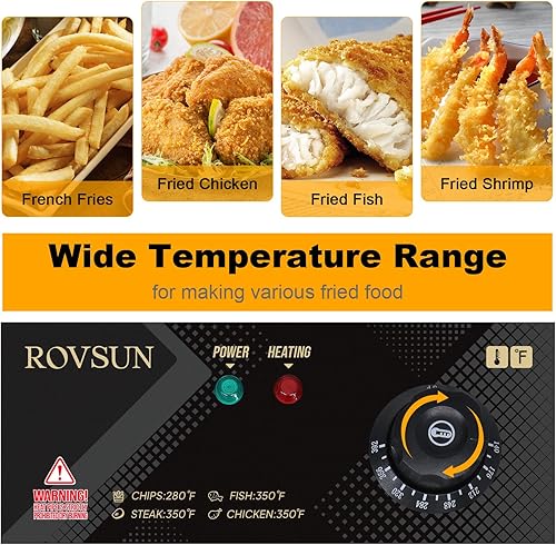 Miniatura 2 de ROVSUN Freidora eléctrica de 11.4 cuartos de galón con cesta y tapa, freidora de cocina comercial de 2500 W, freidora francesa de acero inoxidable