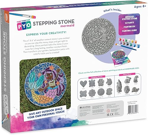 Miniatura 6 de MindWare Pinta tu propia piedra de escalón sirena - cemento resistente a la intemperie, kits de piedras de paso PYO para niños incluye pintura,