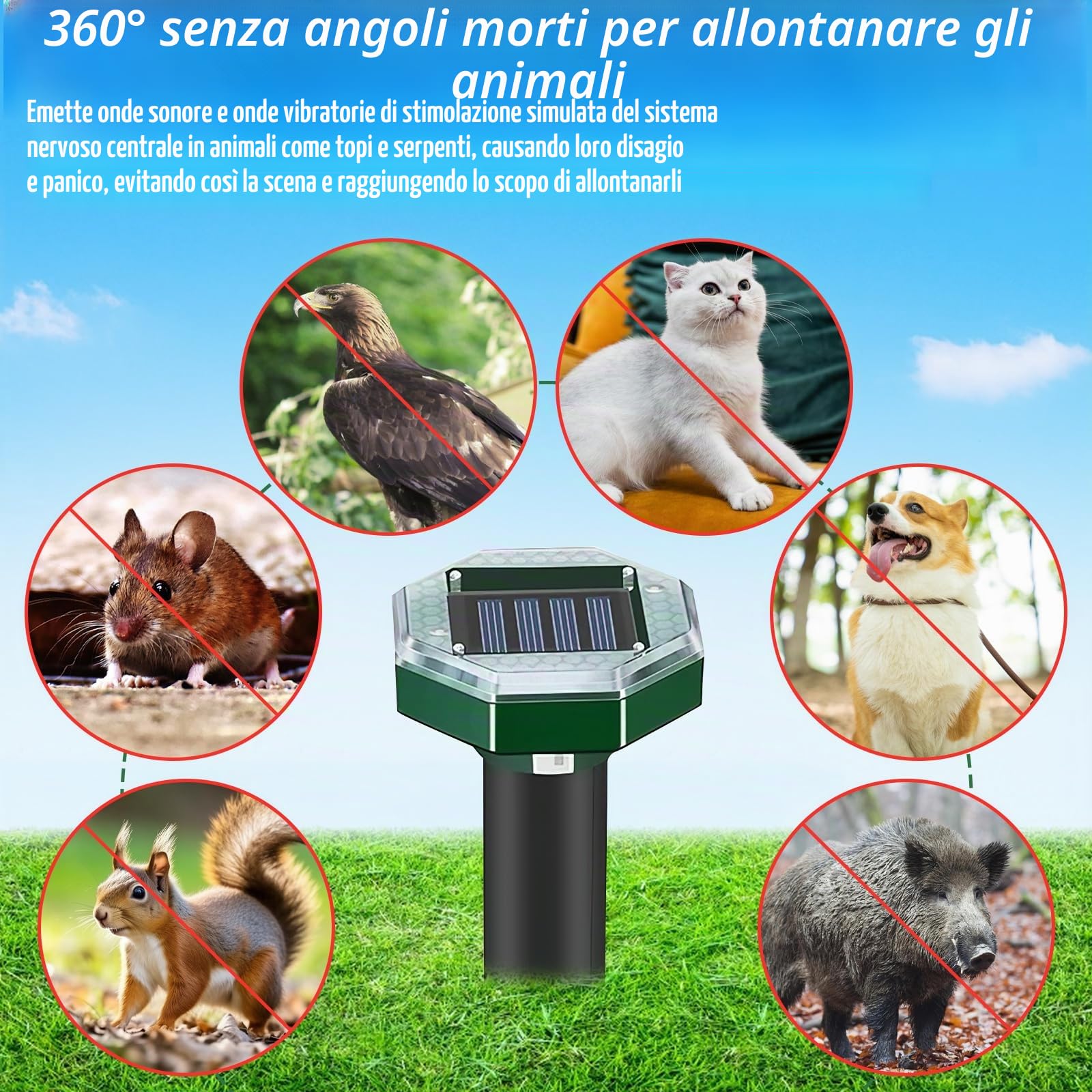 Repellente Talpe Ultrasuoni Solare 4 Pezzi Repellente per Topi Ultrasuoni, Scaccia Talpe Ultrasuoni Solare, Scaccia Topi Ultrasuoni per Topi anti Respingere (Ottagono)