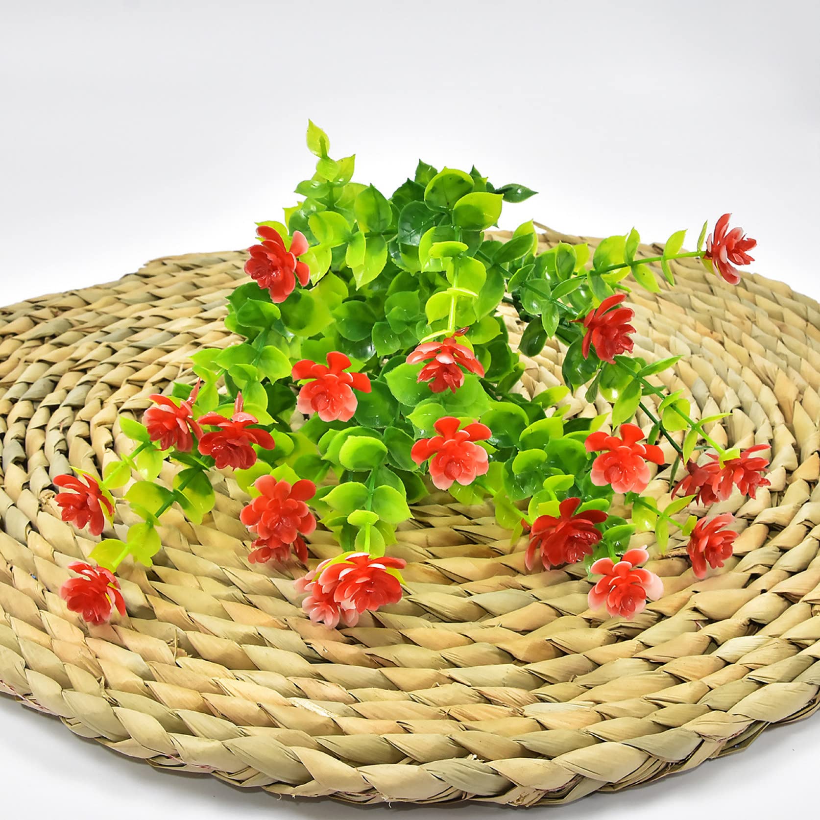 13.77" Tall Fake Eucalyptus Branches Mini Artificial Camellia Plastic Sprays for Home Wedding Table Centerpieces Arrangement