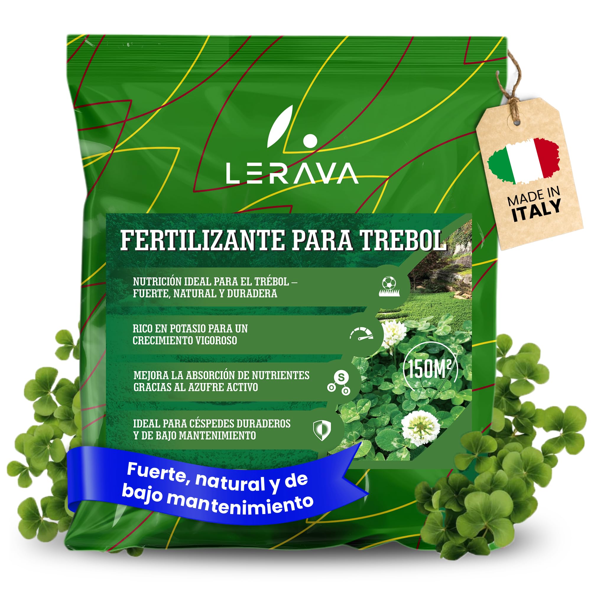 LERAVA® Fertilizante para Trébol (4,6 kg) - Abono para Jardín Verde, Fuerte y Denso - Repoblador para Césped y Trébol - Ideal para un Jardín Sano y un Césped Uniforme