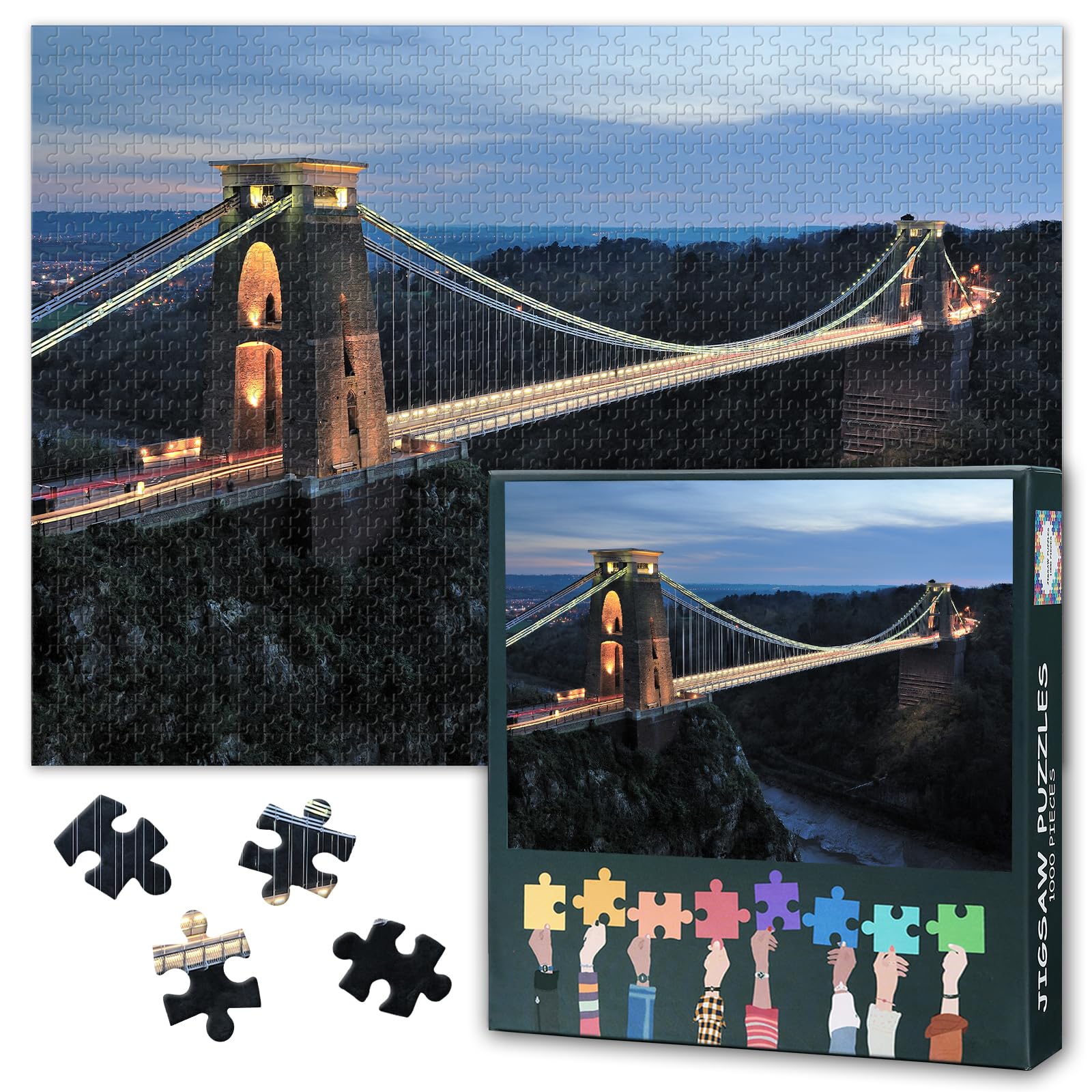 Puzzles for Adults 1000 Pieces, Clifton Suspension Bridge Jigsaw Puzzles, Avon Canyon Bristol, England Adult Puzzle for Adults, Educational Fun Games or Toys for Elders Friends 20X27 INCH โ image 1