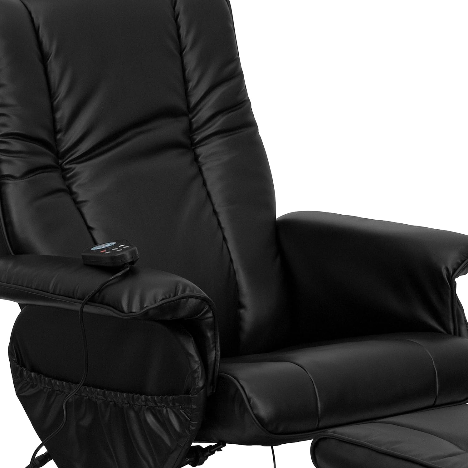 BizChair Massaging and Heat Controlled Recliner & Ottoman Set in Black LeatherSoft
