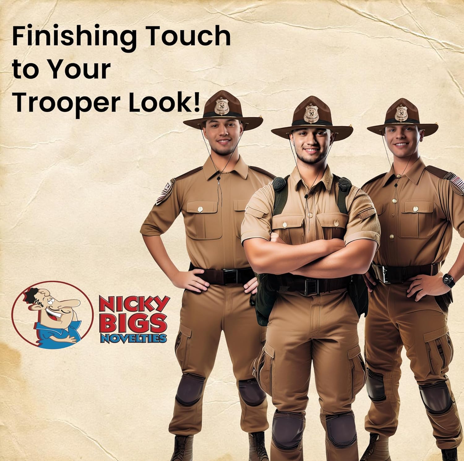 Nicky Bigs Novelties Deluxe State Trooper Highway Patrol Hat Faux Suede Campaign Accessory with Gold Cord & Badge Sheriff, Park Ranger & Mountie Costume for Adults & Cosplay - Image 6