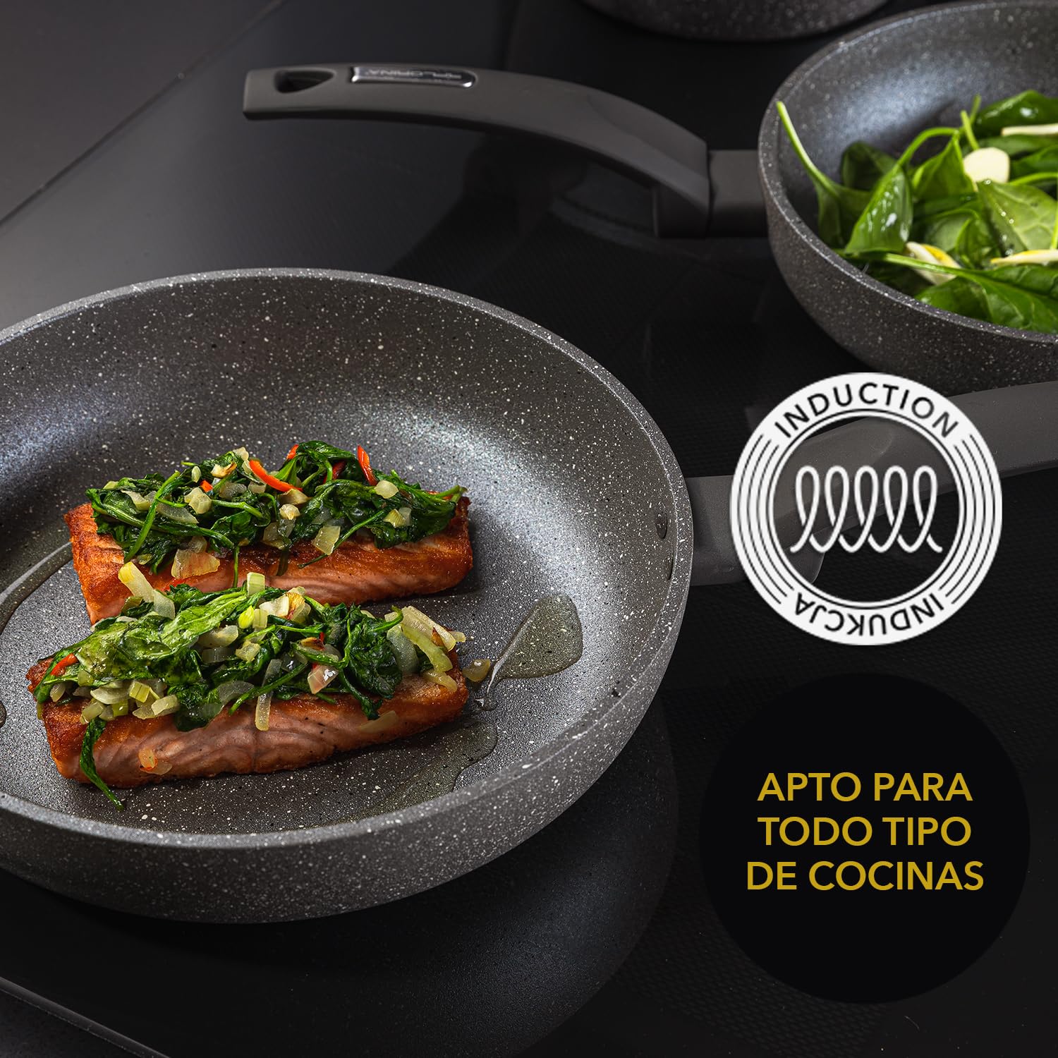 Florina - Sartén de aluminio LAVA STONE | 30 cm de diámetro | Sartén honda | Sartén universal con revestimiento antiadherente | Apta para cocina de inducción, cocina de gas y cocina eléctrica (Gris)