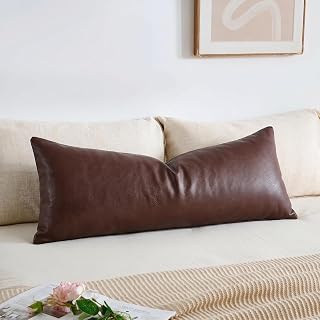 NUYECY Faux Leather Body Pillow Cover 20 x 54 Inch,Decorative Extra Long Pillow Covers Case for Bed Farmhouse Sofa Couch Livingroom,Dark Brown