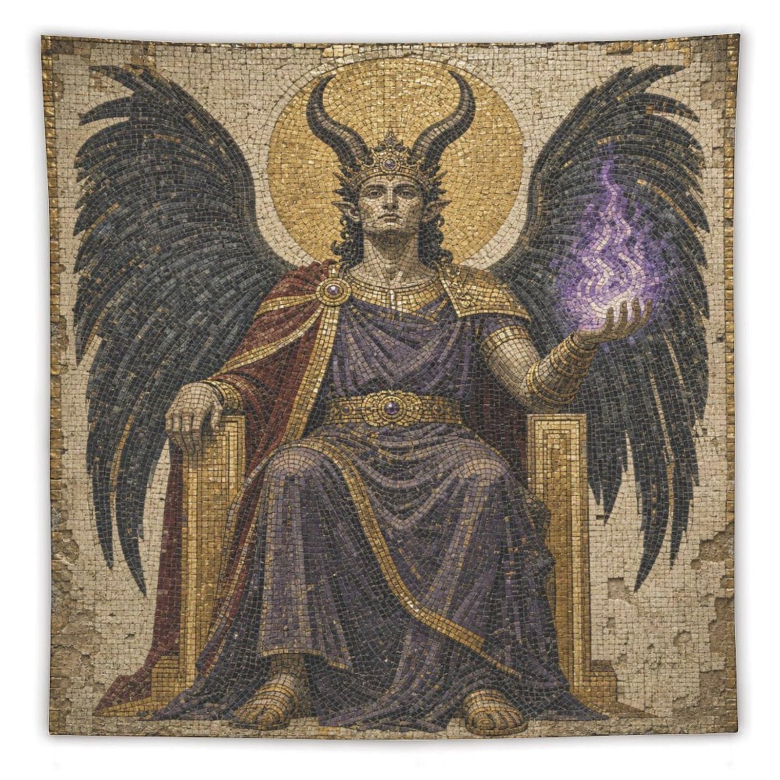W7C8U2X3 Horned Winged King Wall Tapestry, Fantasy Illustration