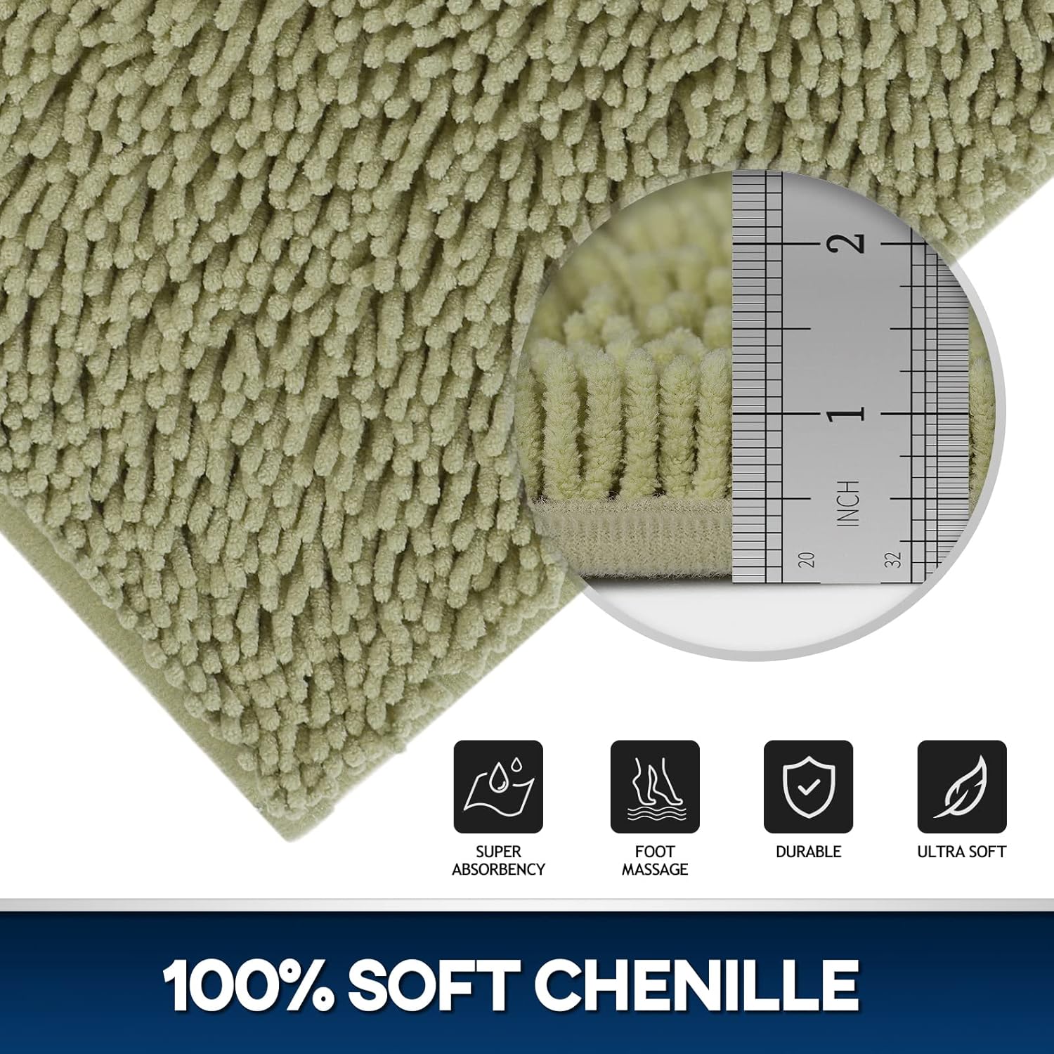 TREETONE Machine Washable Water Absorbent Bath Mat Bathroom Rugs Non Slip Soft Microfiber Mat (Set of 3-Medium 20" x 32"/Contour/Lid Cover, Sage Green)