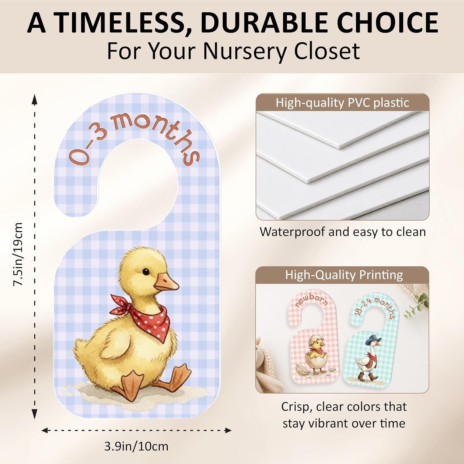 7 PCS Cowboy Goose Closet Dividers, PVC Western Baby Boy Nursery Wardrobe Separators with Double-Sided Size Labels for Newborn to 24 Months, Vintage Checked Room Decor