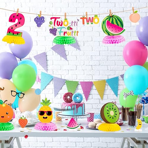 Miniatura 4 de PANTIDE Twotti Frutti - Centros de mesa de nido de abeja para 2 estilo hawaiano, fruta, sandía, piña, fresa, decoración de mesa, suministros para