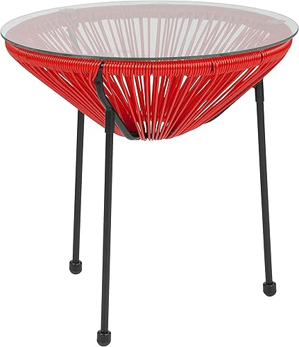 Flash Furniture Valencia Oval Comfort Series Take Ten Mesa de ratán rojo con tapa de cristal
