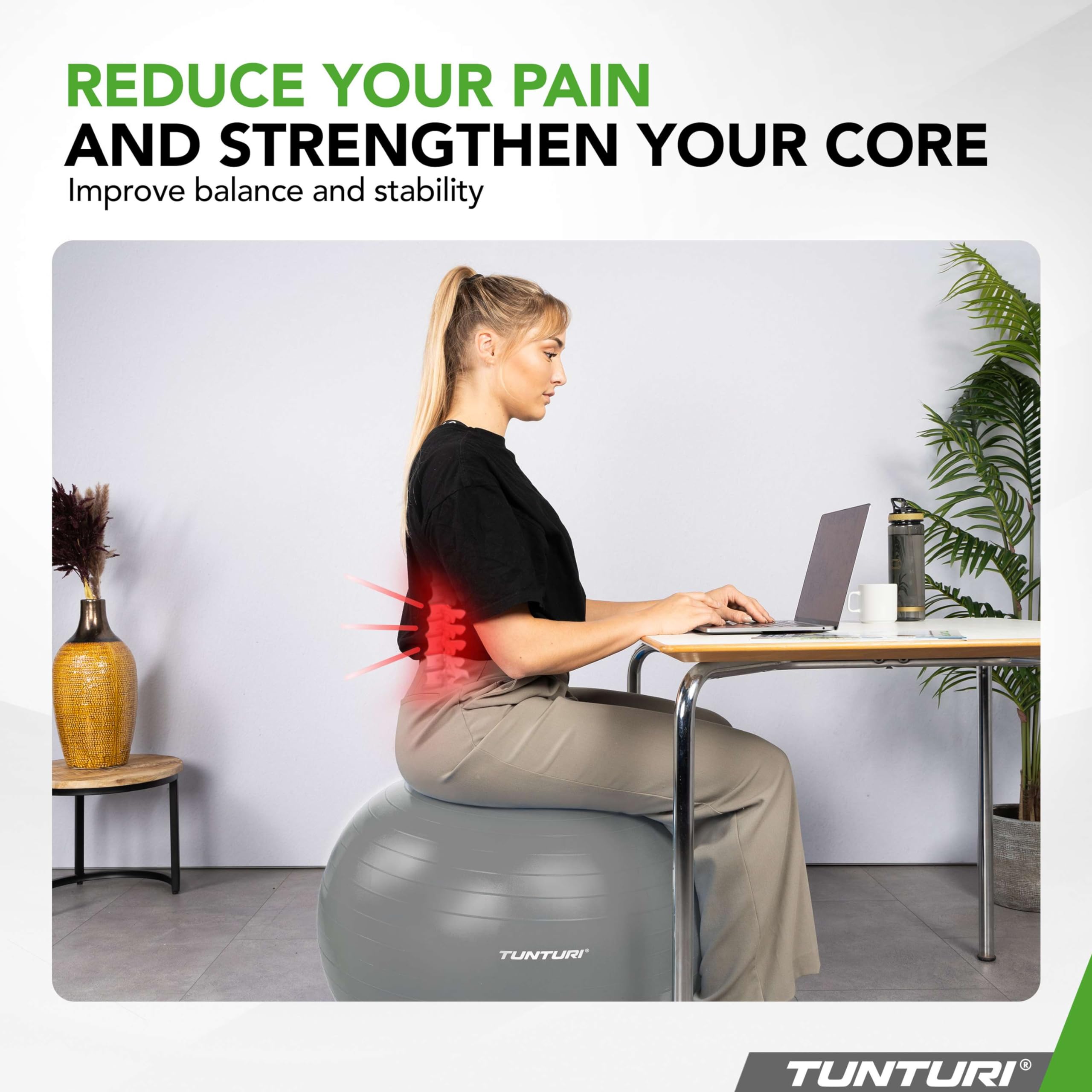 Tunturi Piłka gimnastyczna, 55 cm, 65 cm, 75 cm, 90 cm, piłka do fitnessu, do jogi, pilatesu, do domu, biura