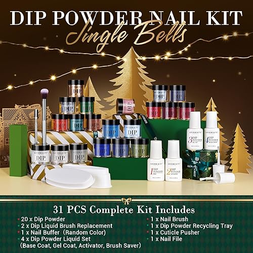 Miniatura 89 de AZUREBEAUTY - Juego de 31 piezas de polvo de inmersión para uñas, 20 colores, morado, azul, purpurina, bandeja de reciclaje de polvo de inmersión