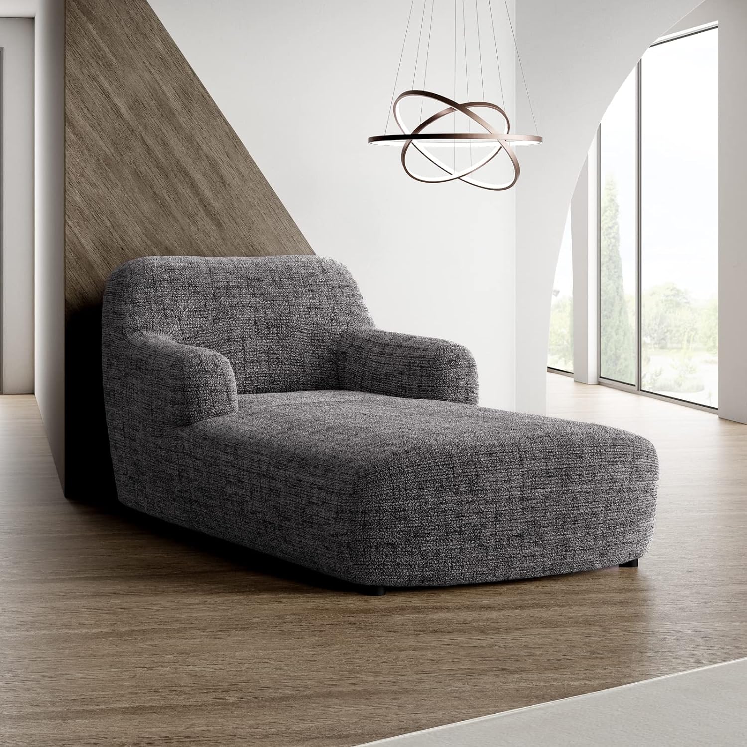 PAULATO BY GA.I.CO. Chaise Lounge Cover – Soft Form-Fit Slipcover – Stretch 1-Piece Protector for Lounge Chair – Printed Fabric – Vittoria Grey (with Armrest 32"-48" Wide)