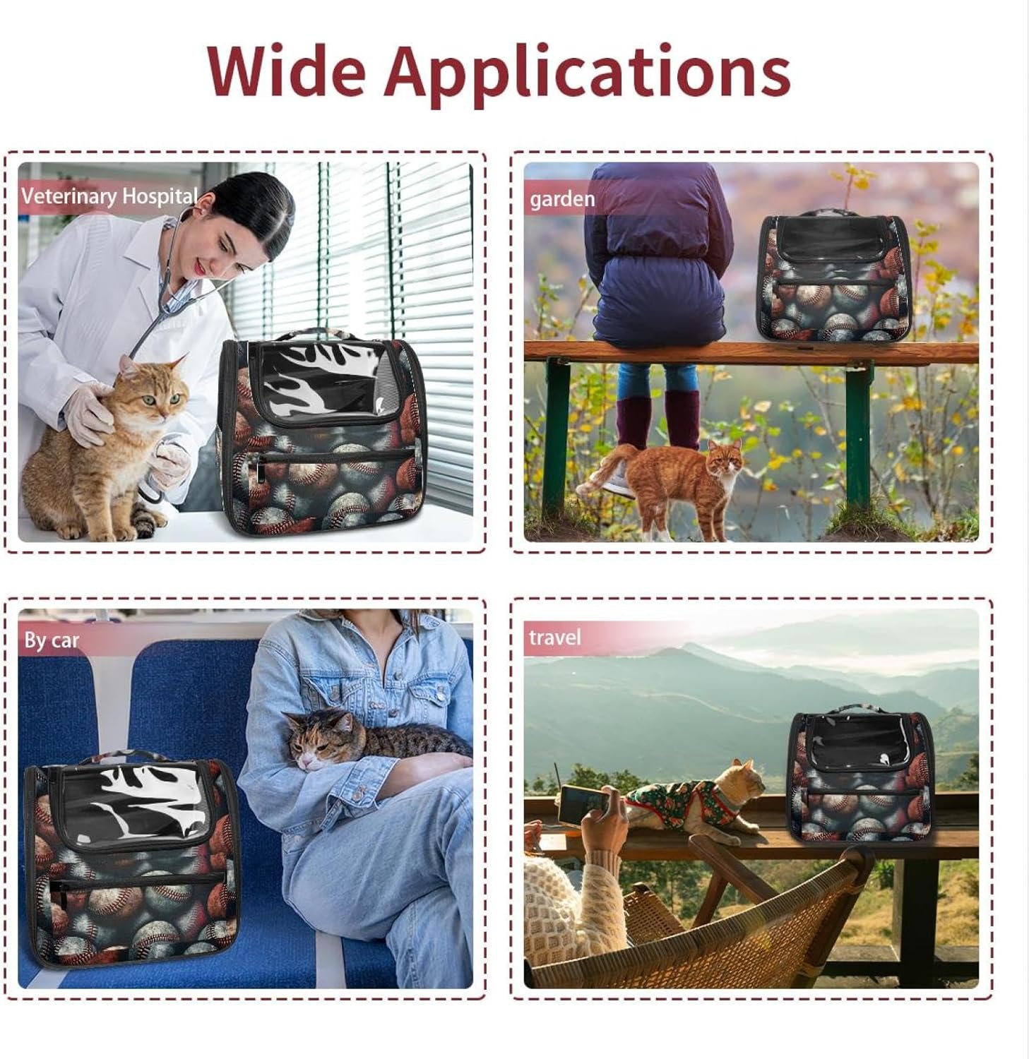 Portable Travel pet Backpack Carrier Hamster Bag Small Dog cat Carrier Breathable Hang Bag, Baseball Ball Background