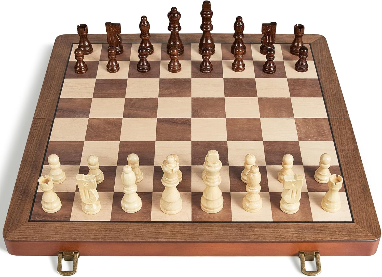 ELONGDI 15" Wooden Chess Set with Magnetic Pieces - Extra Queens - Folding Chessboard Portable Travel Tournament Chess Board Games for Adults Kids