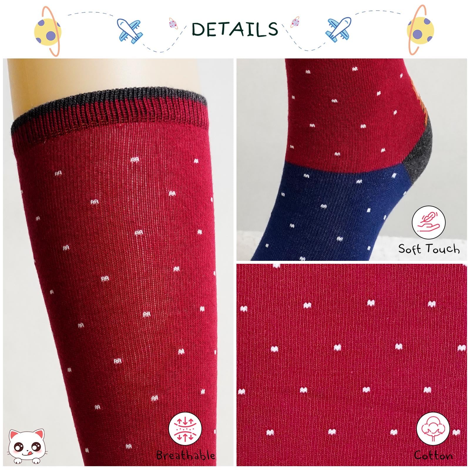 Artfasion Calcetines altos hasta la rodilla para niñas: calcetines largos divertidos de dibujos animados, transpirables, sin costuras, para niños de 2 a 14 años