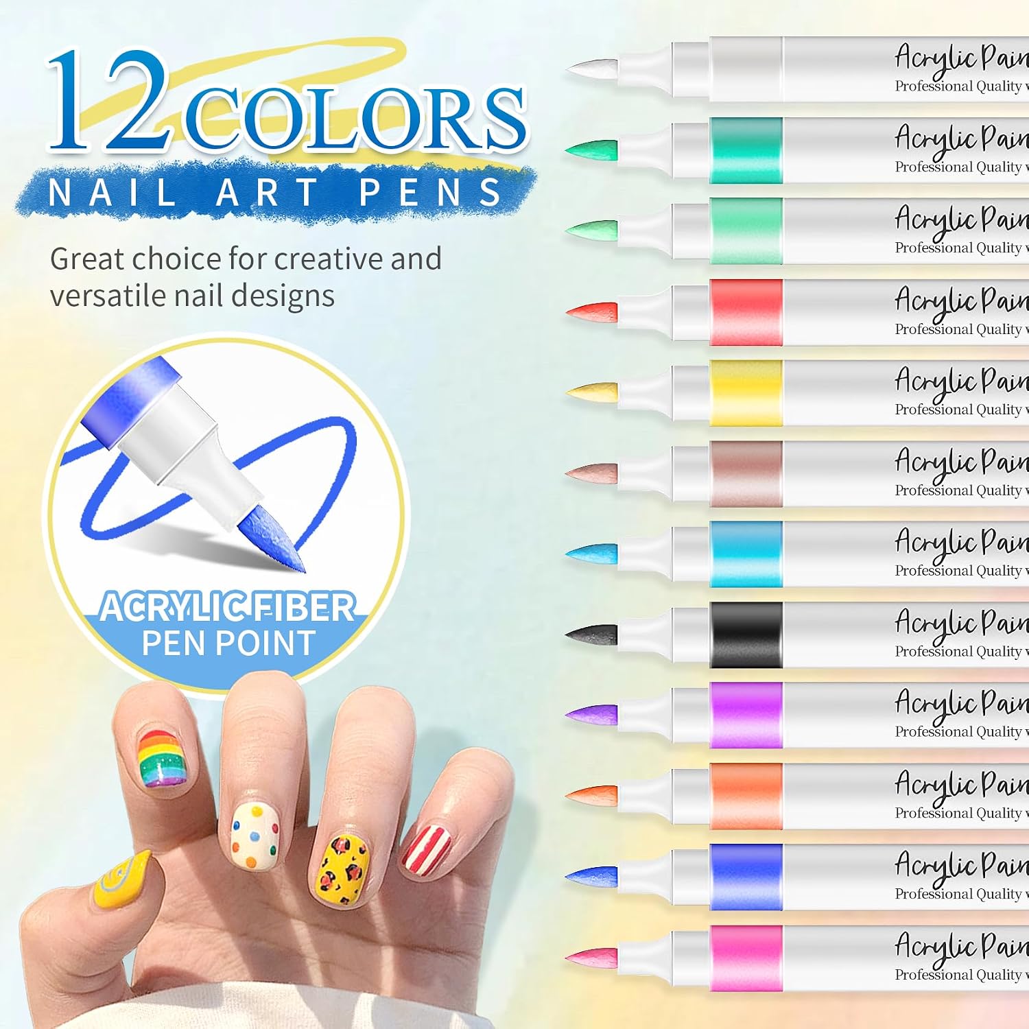 CAHIUYOA 12 Colors Nail Art Pens for Painting Nails,3D Nail Art Markers | Quick-drying,Highly Pigmented,Strong Coverage,Long-lasting Nail Polish Pens,DIY Nail Design for Home Salon