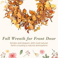 Vista 4 de YNYLCHMX Coronas de otoño de 18 pulgadas para puerta delantera, corona de otoño artificial, corona de puerta de otoño con hojas de eucalipto y sorgo