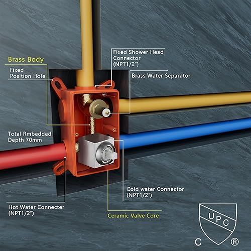 Miniatura 6 de Sistema de ducha de níquel cepillado de 10 pulgadas, sistema de ducha con grifo de ducha de mano montado en la pared para baño de alta presión